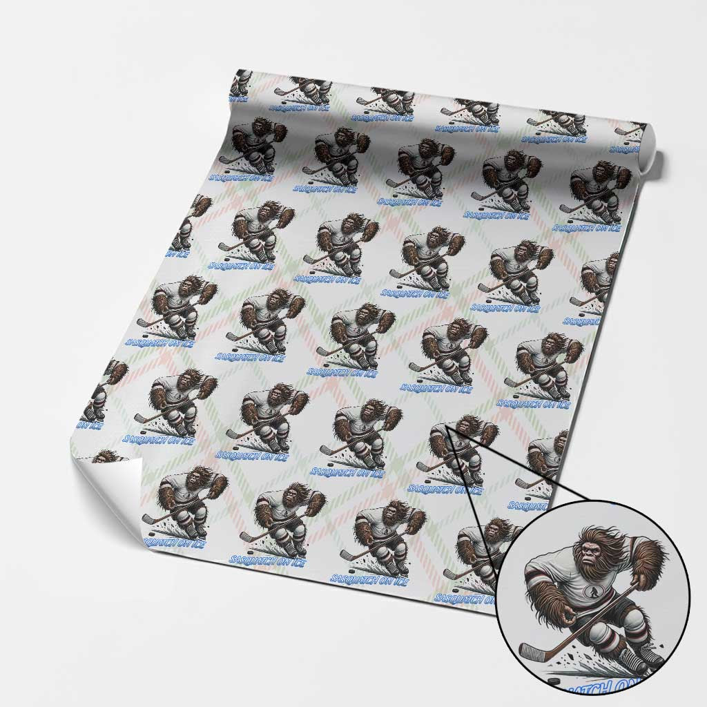 Sasquatch On Ice Wrapping Paper Roll Funny Bigfoot Hockey Player Gift TS12 Christmas Plaid Print Your Wear