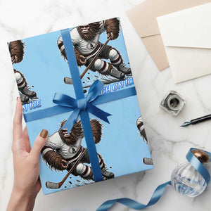 Sasquatch On Ice Wrapping Paper Roll Funny Bigfoot Hockey Player Gift TS12 Light Blue Print Your Wear