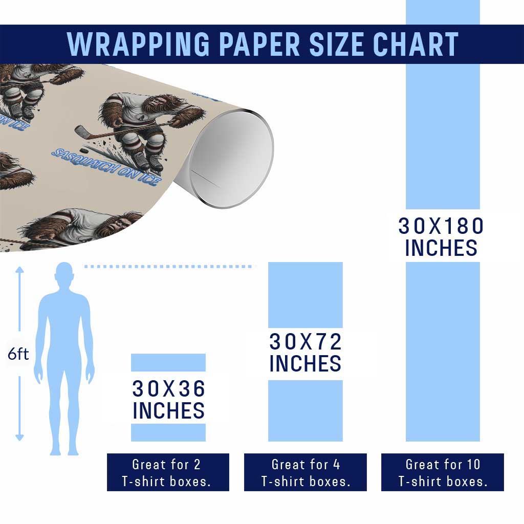 Sasquatch On Ice Wrapping Paper Roll Funny Bigfoot Hockey Player Gift TS12 Print Your Wear