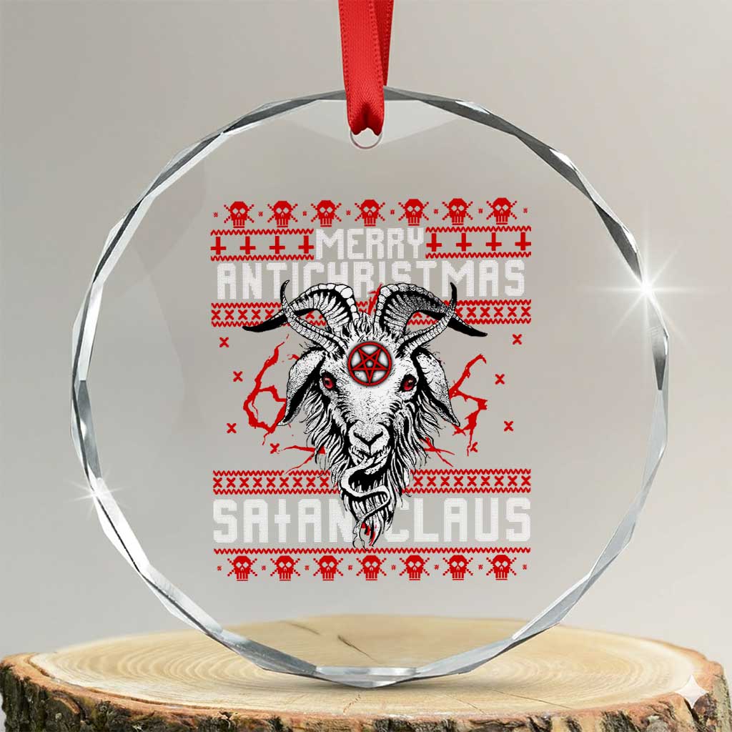 Satan Claus Merry Antichristmas Crystal Glass Ornament Goth Ugly Christmas Sweater Pentagram Evil Pajama TS10 Transparent Glass 3'' Circle Print Your Wear