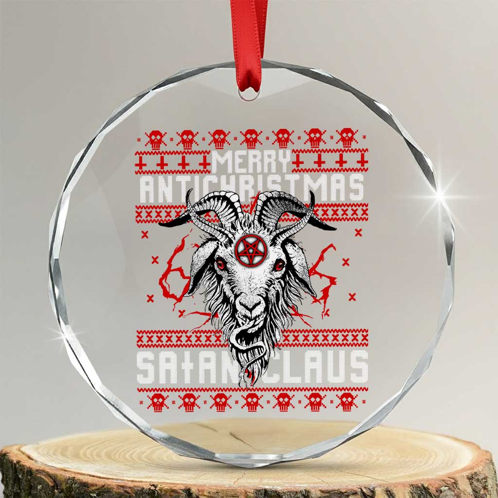 Satan Claus Merry Antichristmas Crystal Glass Ornament Goth Ugly Christmas Sweater Pentagram Evil Pajama TS10 Transparent Glass 3'' Circle Print Your Wear
