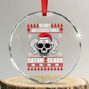 Satan Claus Skull Antichristmas Crystal Glass Ornament Dark Humor Holiday 666 Skull and Horns TS02 Transparent Glass 3'' Circle Print Your Wear