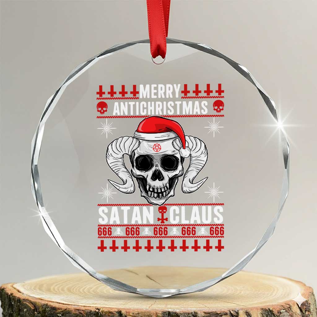 Satan Claus Skull Antichristmas Crystal Glass Ornament Dark Humor Holiday 666 Skull and Horns TS02 Transparent Glass 3'' Circle Print Your Wear