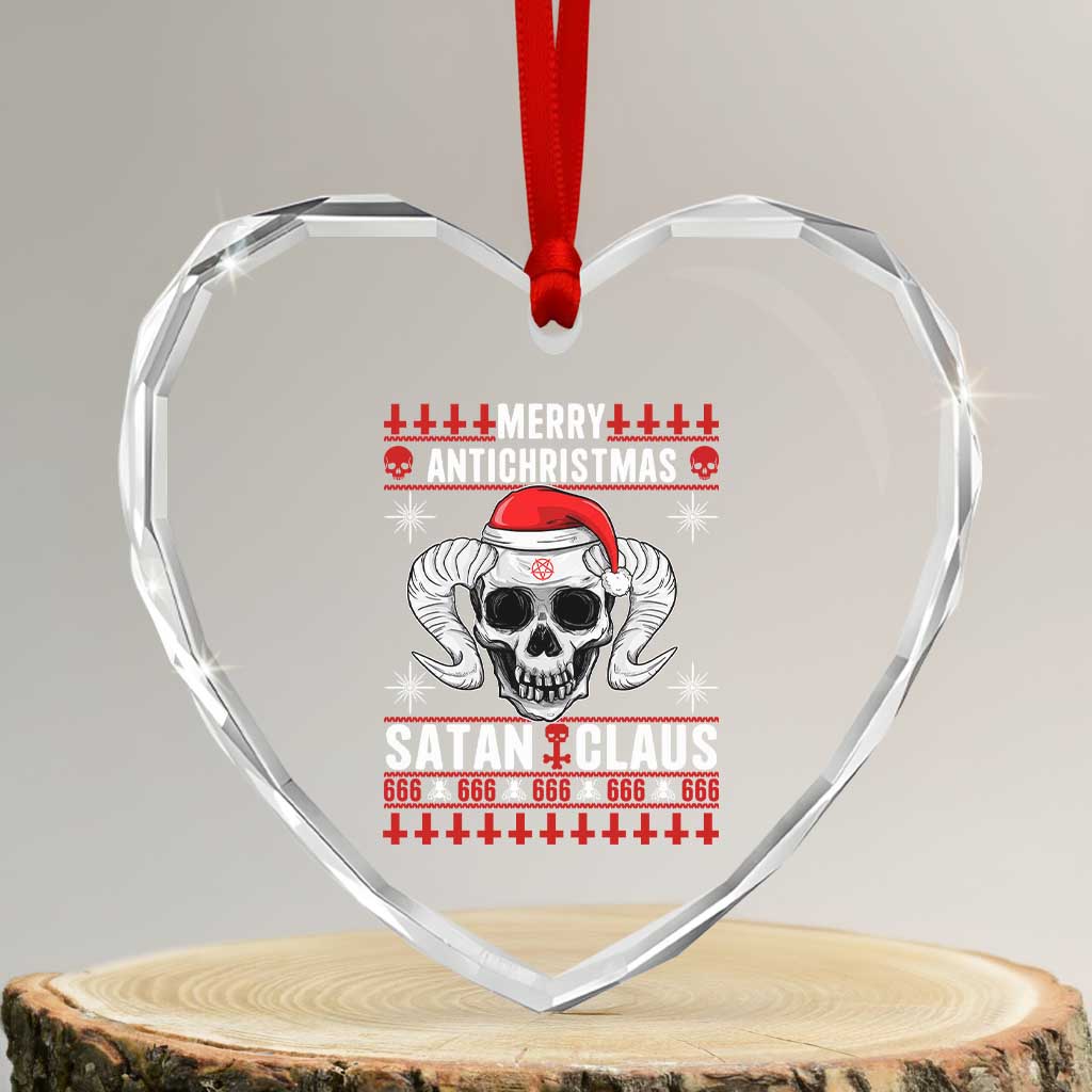 Satan Claus Skull Antichristmas Heart Crystal Glass Ornament Dark Humor Holiday 666 Skull and Horns TS02 Transparent Glass 3'' Heart Print Your Wear