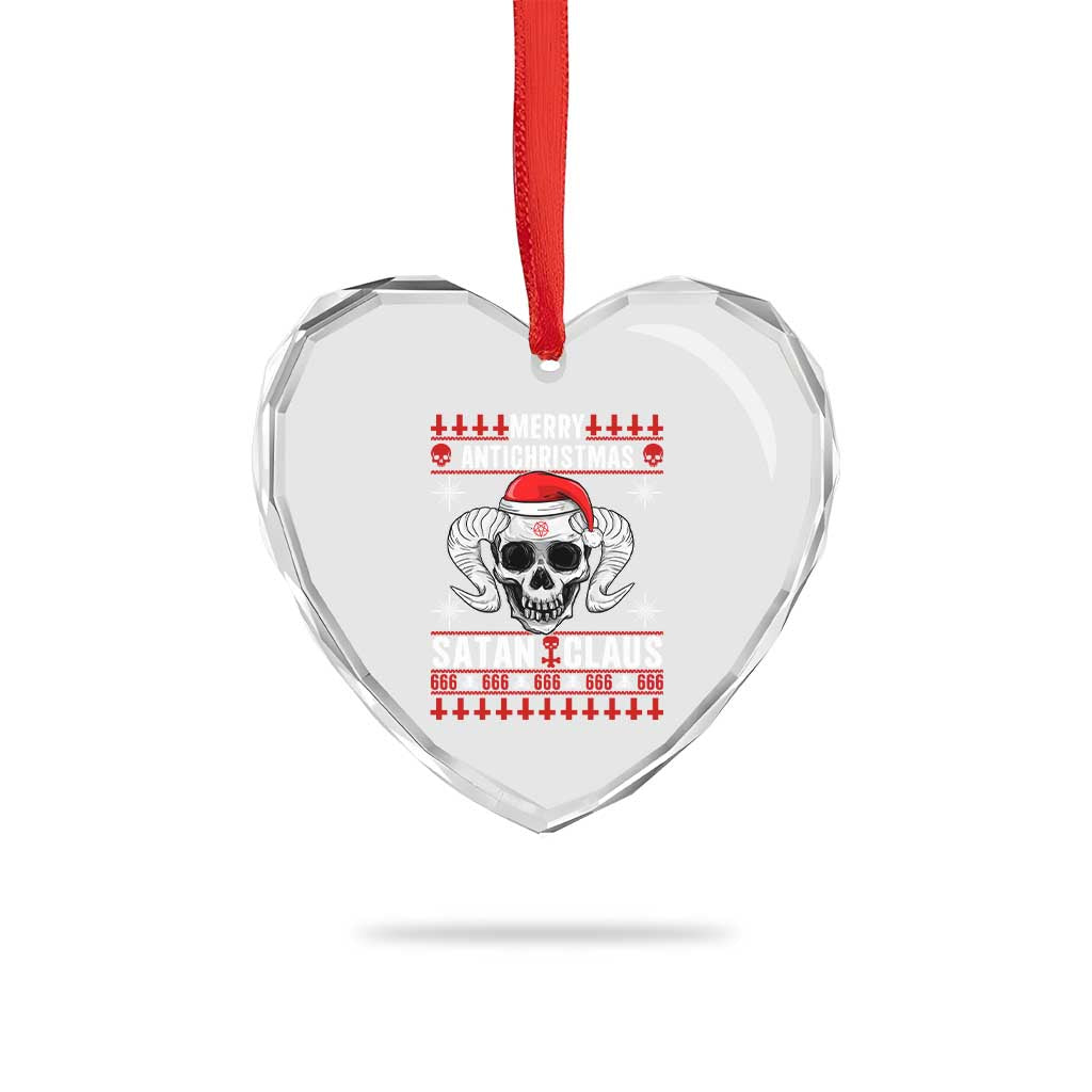 Satan Claus Skull Antichristmas Heart Crystal Glass Ornament Dark Humor Holiday 666 Skull and Horns TS02 Print Your Wear