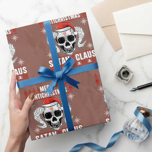 Satan Claus Skull Antichristmas Wrapping Paper Roll Dark Humor Holiday 666 Skull and Horns TS02 Mocha Print Your Wear