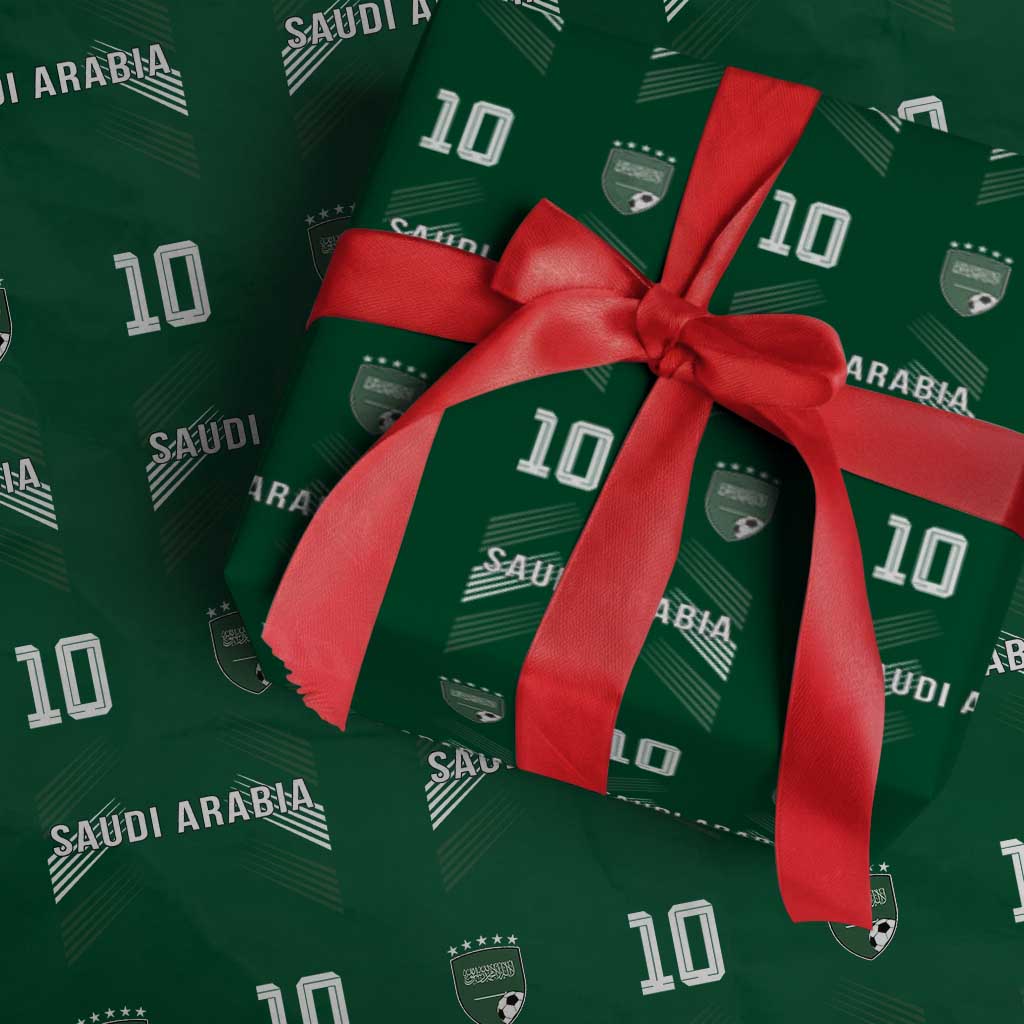 Saudi Arabia Soccer Sports Graphic Number 10 Jersey Style Wrapping Paper Roll Proud Saudi Football Fans Game Day Pride TS02 Green Print Your Wear