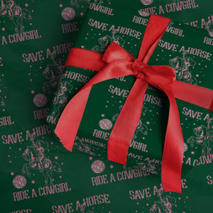 Save A Horse Ride A Cowgirl Wrapping Paper Roll Subtle Lesbian Cowgirl Western LGBTQ Pride Month TS10 Green Print Your Wear