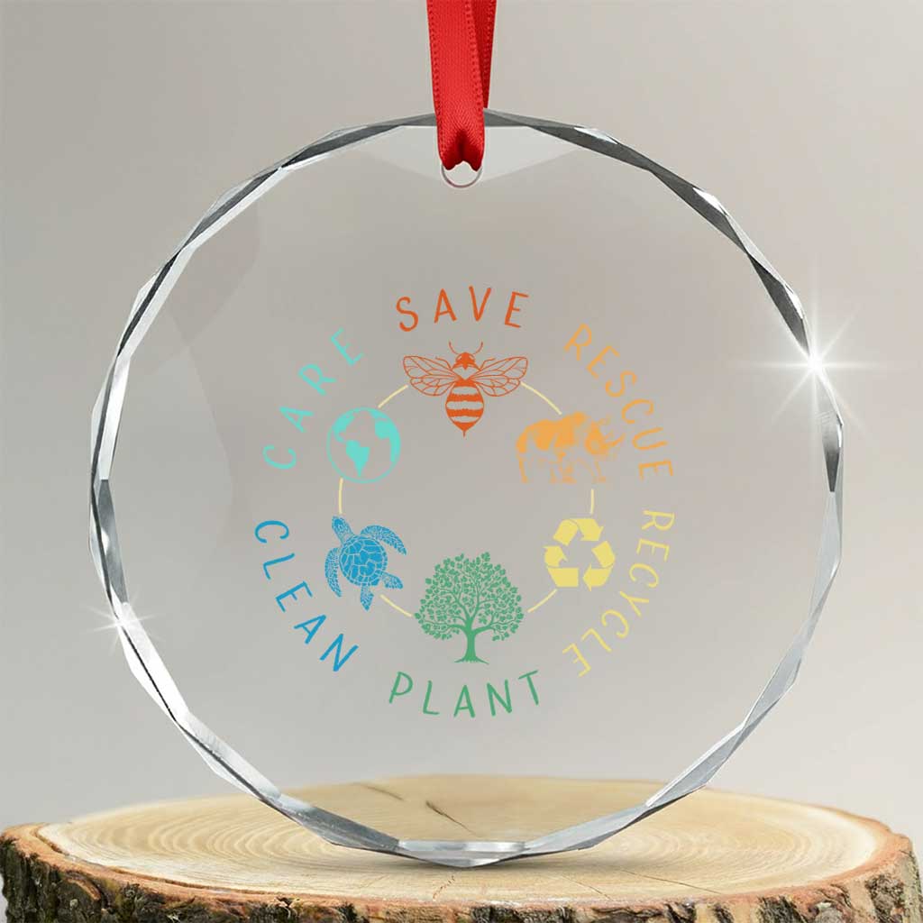 Save Bees Rescue Animals Recycle Plastic Crystal Glass Ornament Earth Day Protect The Environment TS02 Transparent Glass 3'' Circle Print Your Wear