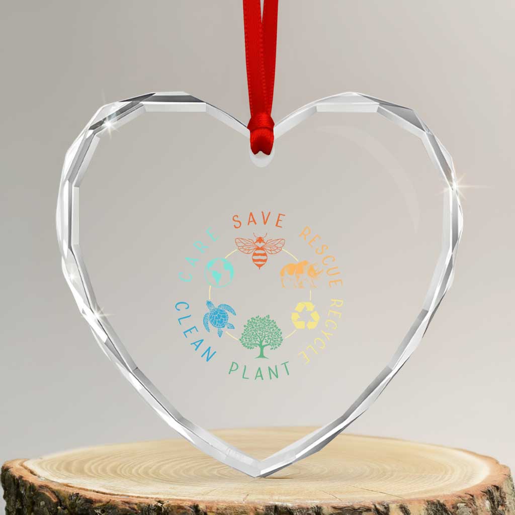 Save Bees Rescue Animals Recycle Plastic Heart Crystal Glass Ornament Earth Day Protect The Environment TS02 Transparent Glass 3'' Heart Print Your Wear