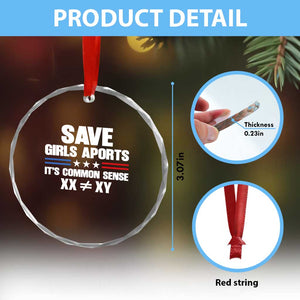 Save Girls Sports Its Common Sense XX Not Equal XY Crystal Glass Ornament Biological Science Varsity Athletic Graphic