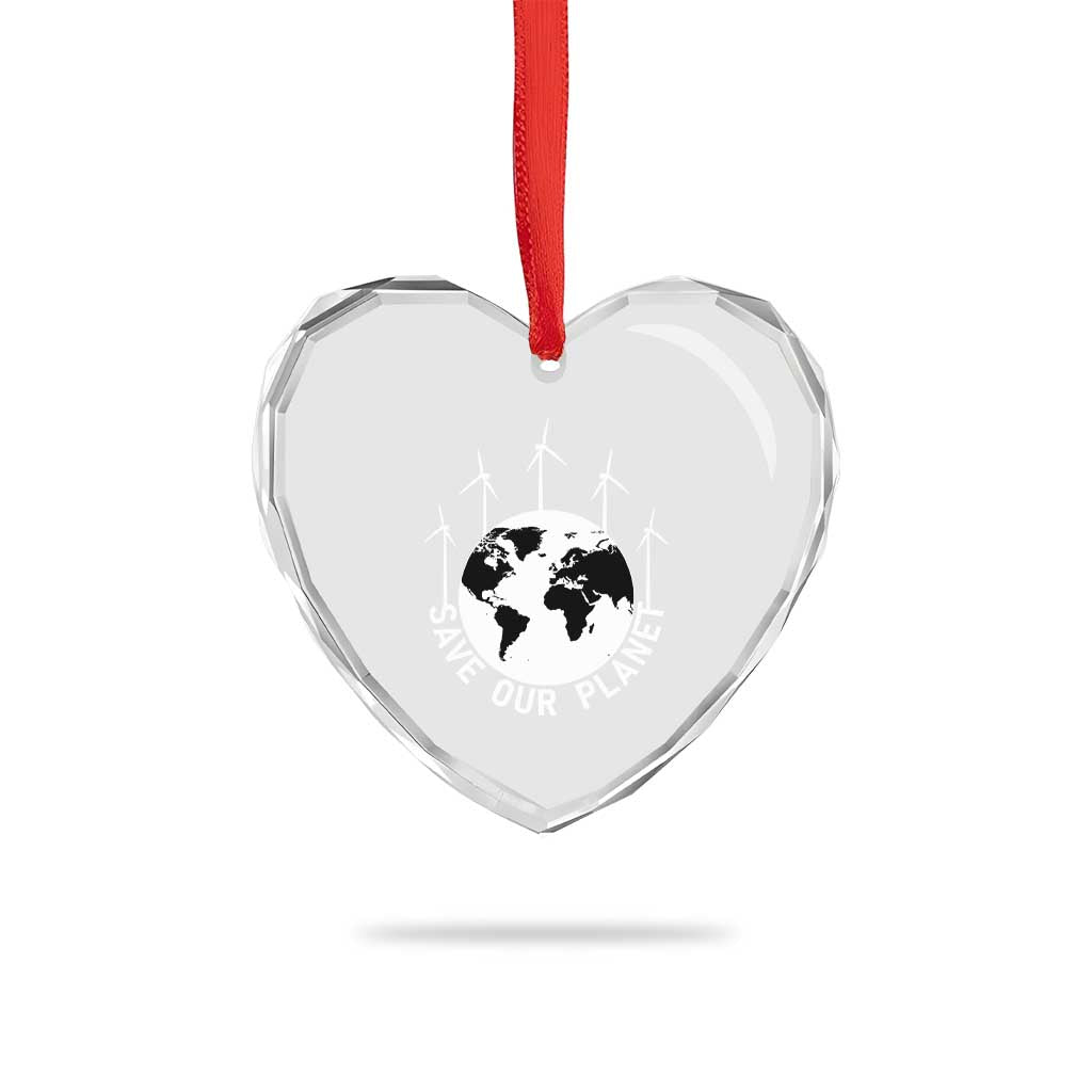 Save Our Planet Heart Crystal Glass Ornament Wind Power Electricity Earth Day 2025 TS02 Print Your Wear