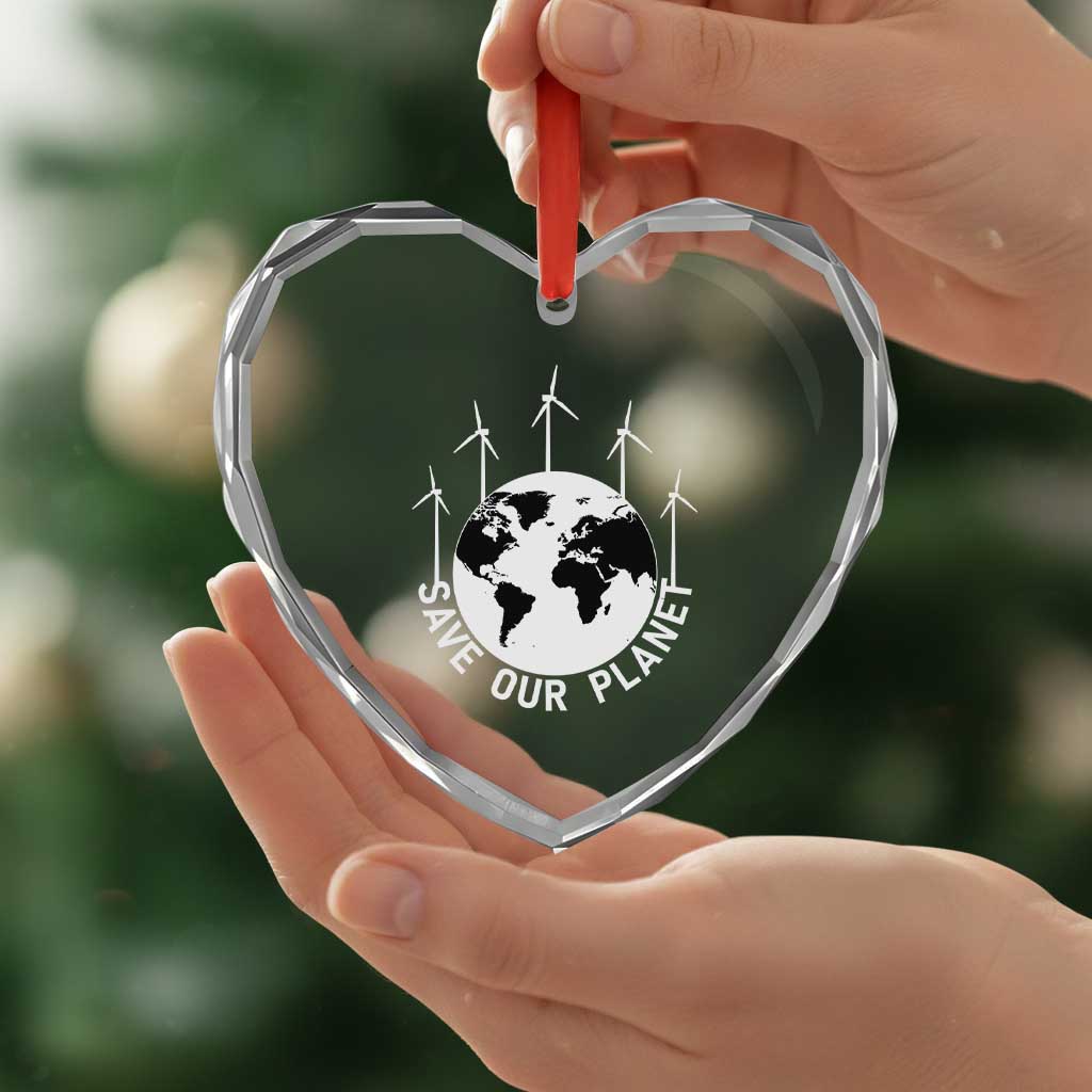 Save Our Planet Heart Crystal Glass Ornament Wind Power Electricity Earth Day 2025 TS02 Print Your Wear