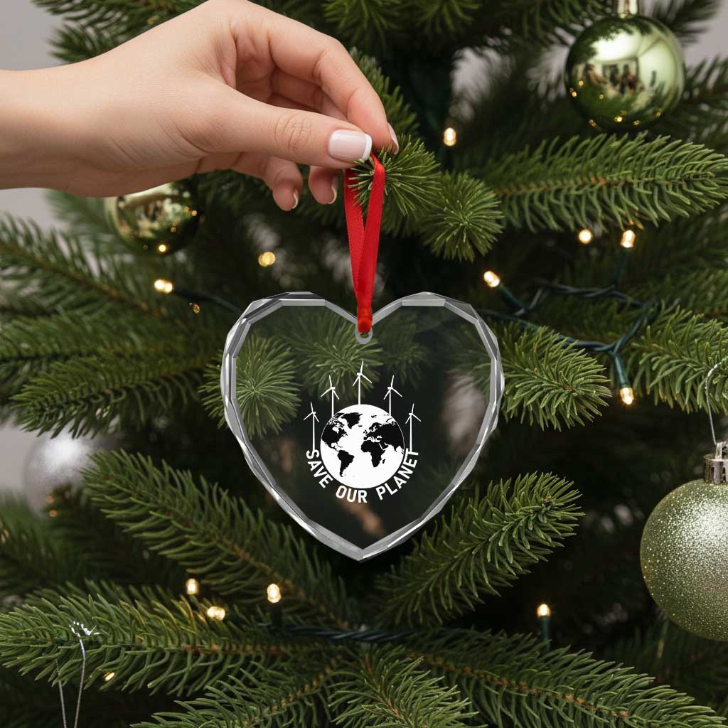 Save Our Planet Heart Crystal Glass Ornament Wind Power Electricity Earth Day 2025 TS02 Print Your Wear