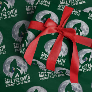 Save Our Planet Nature Lover Wrapping Paper Roll Bigfoot Lives Here TS12 Green Print Your Wear
