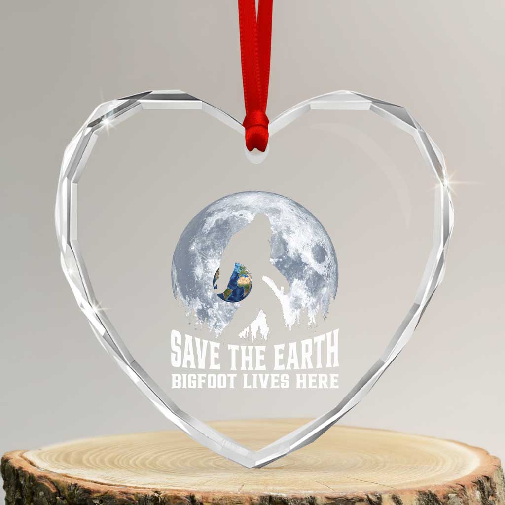 Save Our Planet Nature Lover Heart Crystal Glass Ornament Bigfoot Lives Here TS12 Transparent Glass 3'' Heart Print Your Wear