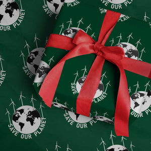 Save Our Planet Wrapping Paper Roll Wind Power Electricity Earth Day 2025 TS02 Green Print Your Wear