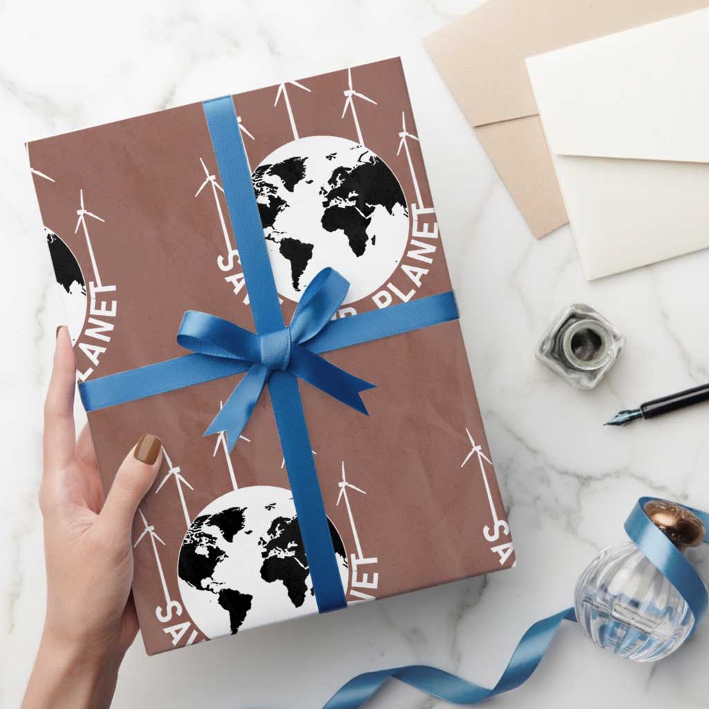 Save Our Planet Wrapping Paper Roll Wind Power Electricity Earth Day 2025 TS02 Mocha Print Your Wear