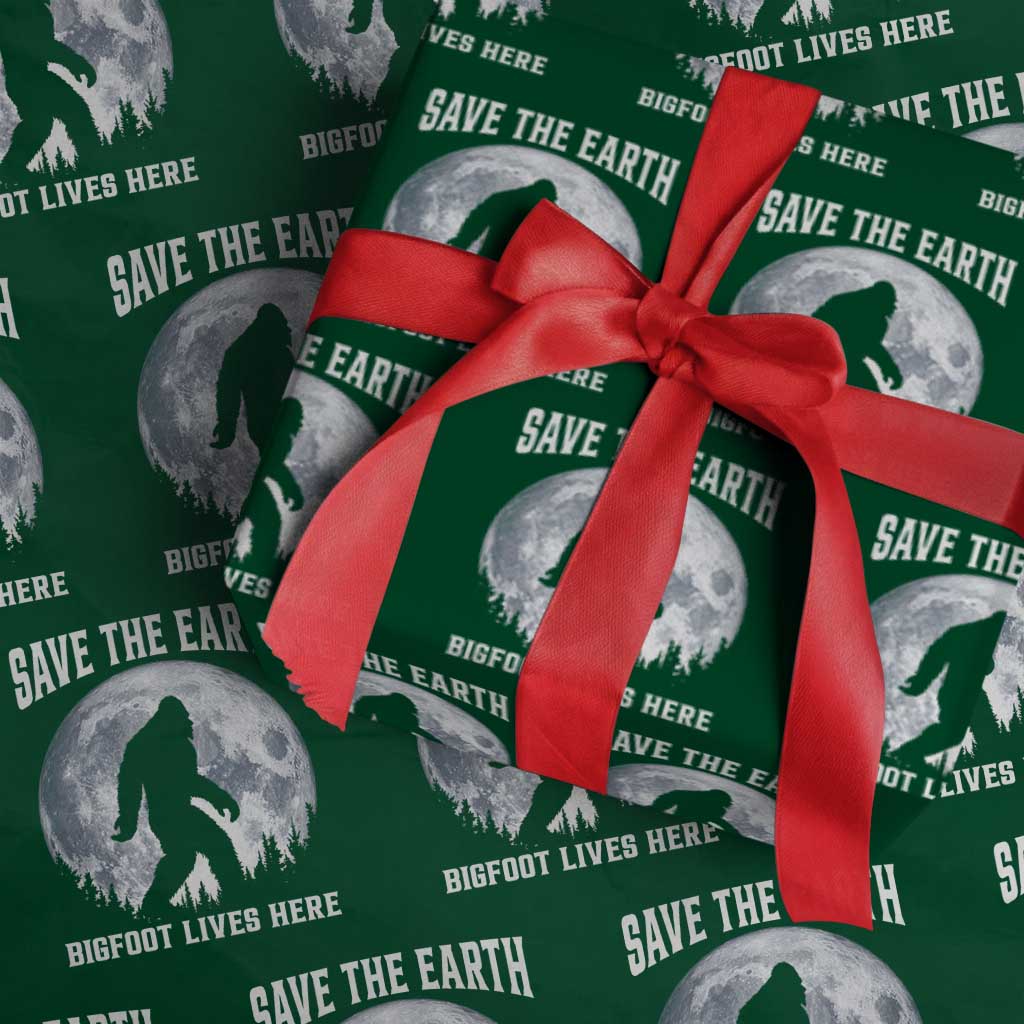 Save The Earth Bigfoot Lives Here Wrapping Paper Roll Earth Day Nature Lover TS12 Green Print Your Wear