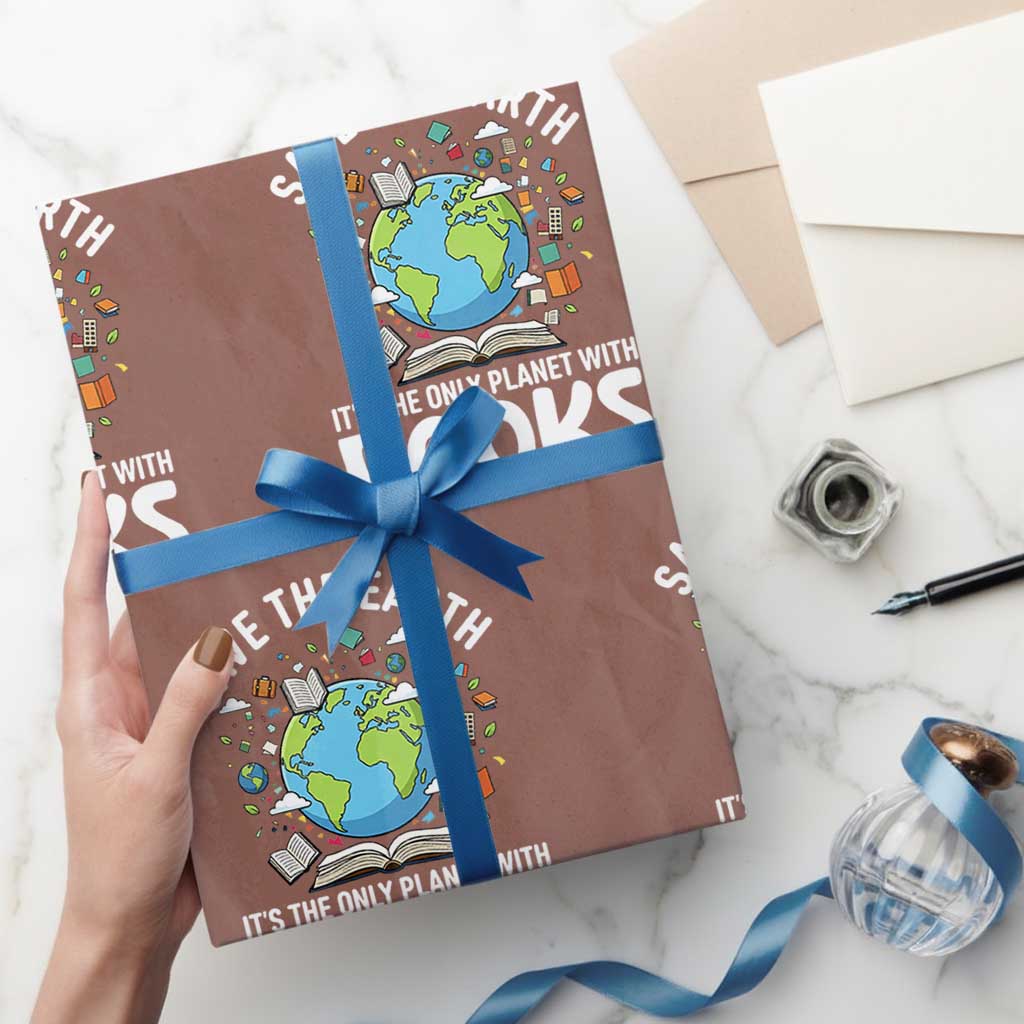 Save the Earth Wrapping Paper Roll It's the Only Planet with Books TS14 Mocha Print Your Wear