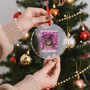 Save The Environment Eat Plastic Crystal Glass Ornament Funny Cute Cat Meme TS14 Print Your Wear