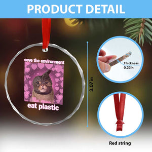 Save The Environment Eat Plastic Crystal Glass Ornament Funny Cute Cat Meme TS14 Print Your Wear