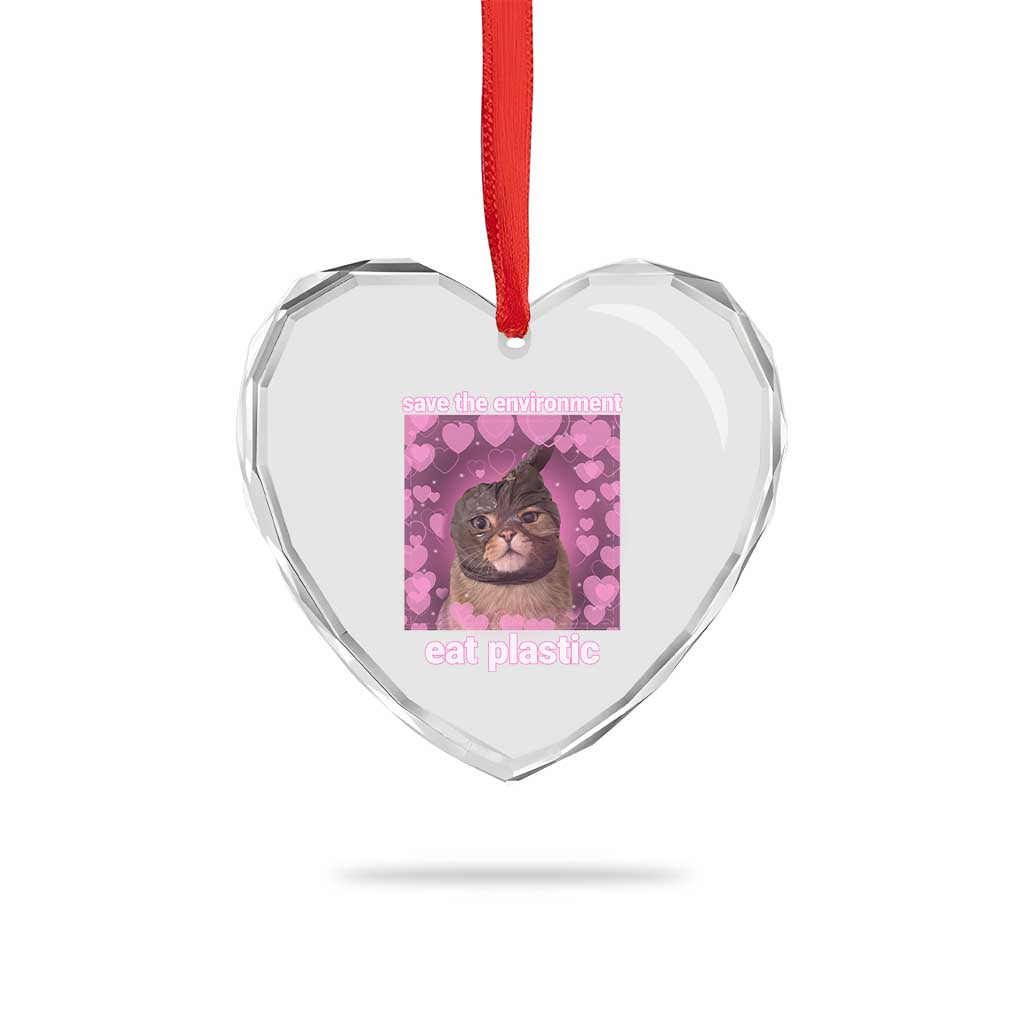 Save The Environment Eat Plastic Heart Crystal Glass Ornament Funny Cute Cat Meme TS14 Print Your Wear