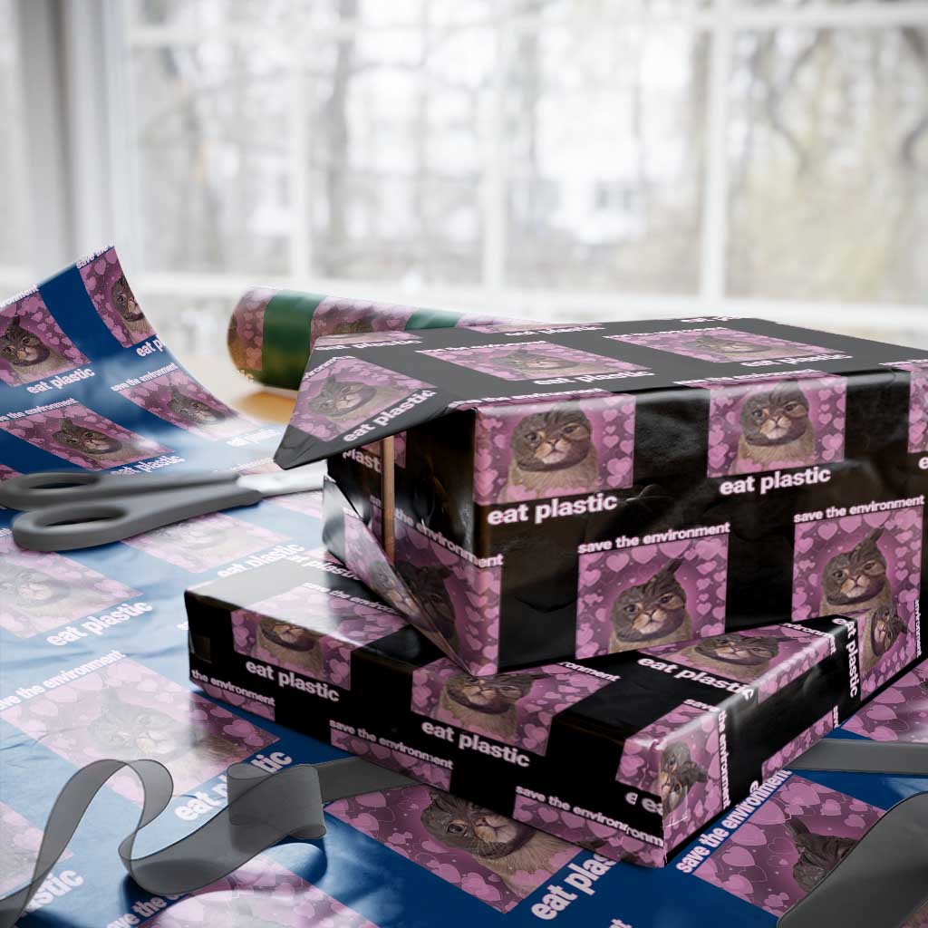 Save The Environment Eat Plastic Wrapping Paper Roll Funny Cute Cat Meme TS14 Black Print Your Wear