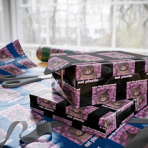 Save The Environment Eat Plastic Wrapping Paper Roll Funny Cute Cat Meme TS14 Black Print Your Wear