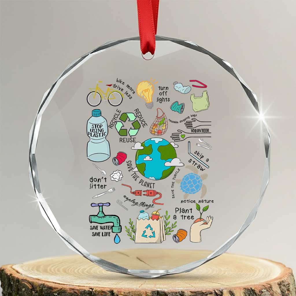 Save The Planet Crystal Glass Ornament Earth Day Protect Nature Environmental Recycling TS02 Transparent Glass 3'' Circle Print Your Wear