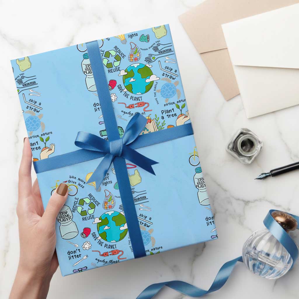 Save The Planet Wrapping Paper Roll Earth Day Protect Nature Environmental Recycling TS02 Light Blue Print Your Wear