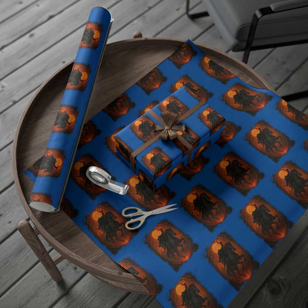 Scary Pumpkin Headless Horseman Halloween Wrapping Paper Roll TS10 Blue Print Your Wear