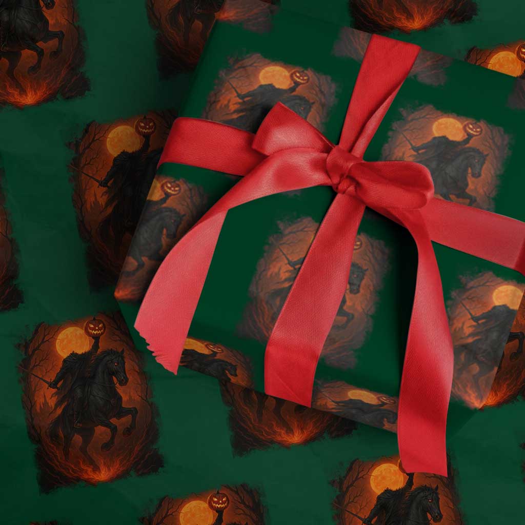 Scary Pumpkin Headless Horseman Halloween Wrapping Paper Roll TS10 Green Print Your Wear