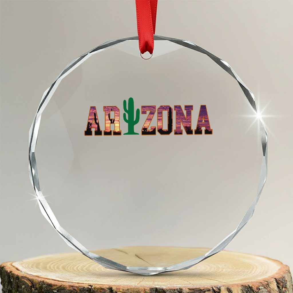Scenic Arizona Sunset Landscape Graphic Crystal Glass Ornament Southwest Saguaro Cactus Letters Travel Souvenir TS02 Transparent Glass 3'' Circle Print Your Wear