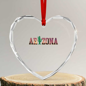 Scenic Arizona Sunset Landscape Graphic Heart Crystal Glass Ornament Southwest Saguaro Cactus Letters Travel Souvenir