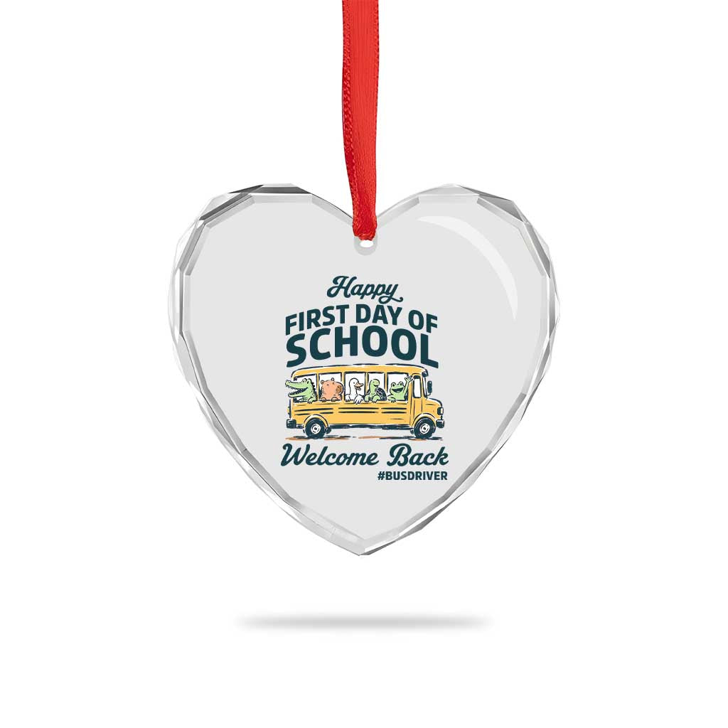 School Bus Driver Gift Heart Crystal Glass Ornament Happy First Day Of School
