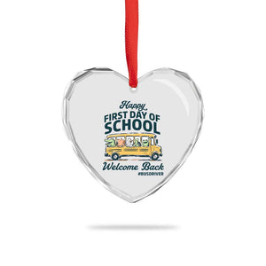 School Bus Driver Gift Heart Crystal Glass Ornament Happy First Day Of School
