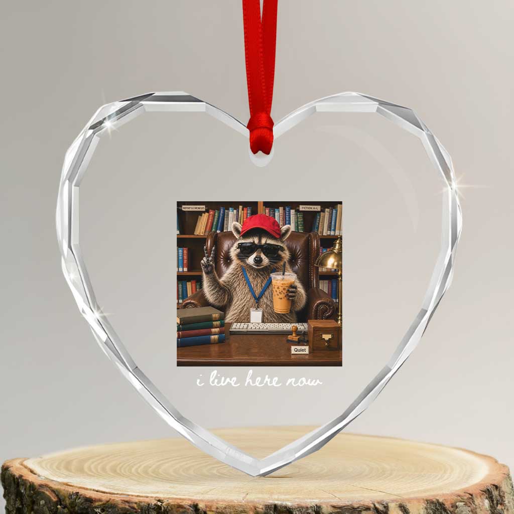 School Librarian Heart Crystal Glass Ornament I Live Here Now Back to School TS14 Transparent Glass 3'' Heart Print Your Wear