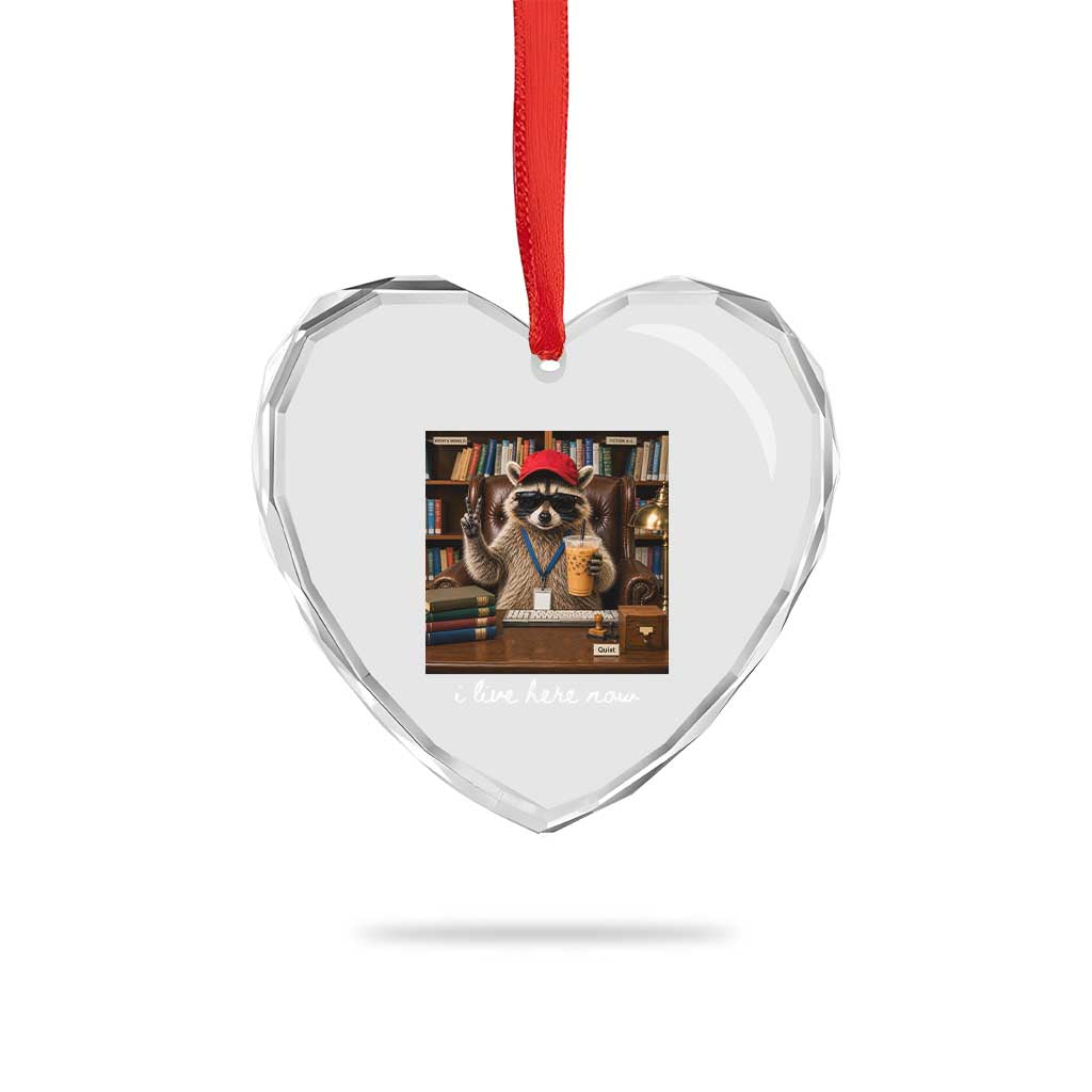 School Librarian Heart Crystal Glass Ornament I Live Here Now Back to School