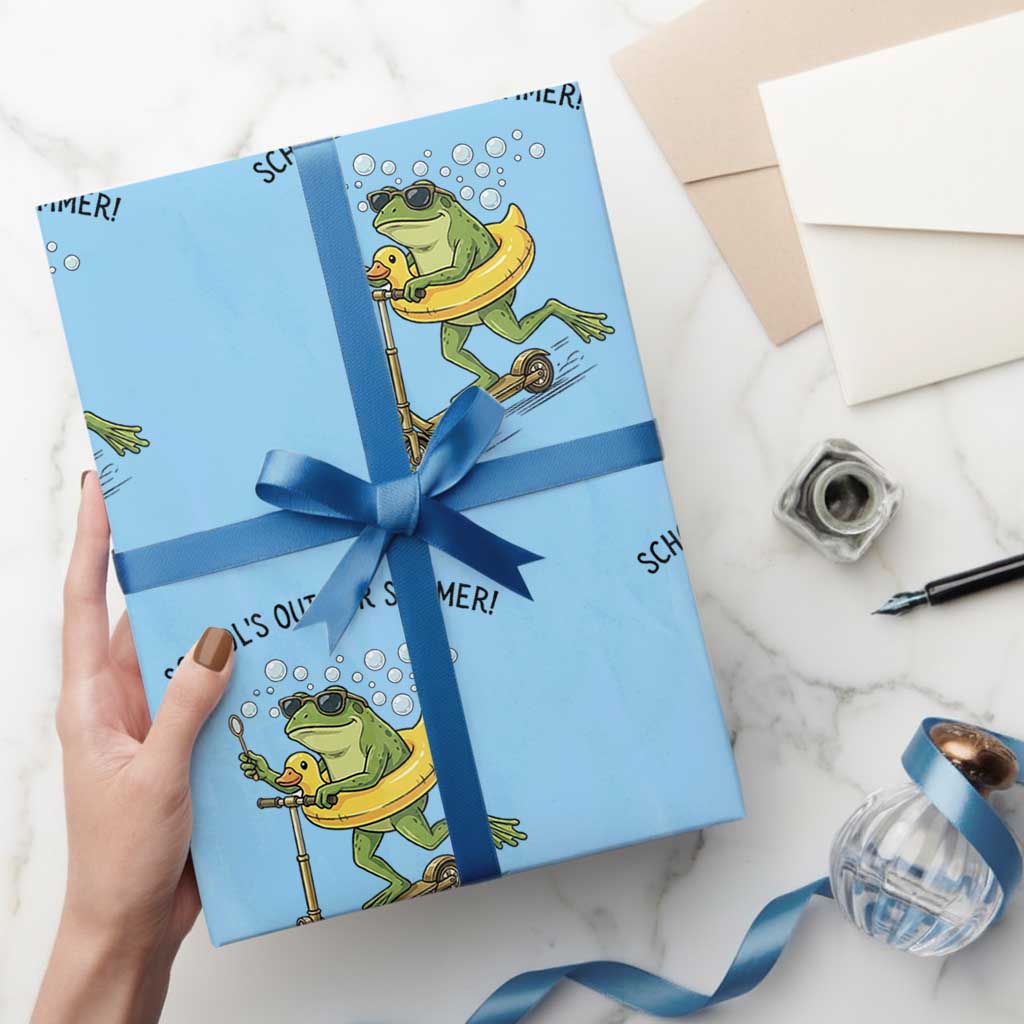 School's Out For Summer Wrapping Paper Roll Funny Frog Last Day of School Teacher TS14 Light Blue Print Your Wear