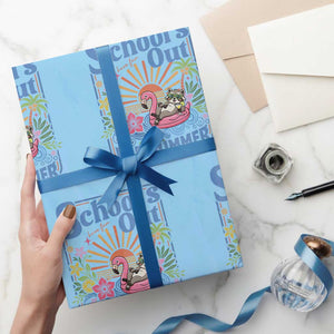 School's Out For Summer Wrapping Paper Roll Funny Raccoon Last Day of School Teacher TS14 Light Blue Print Your Wear