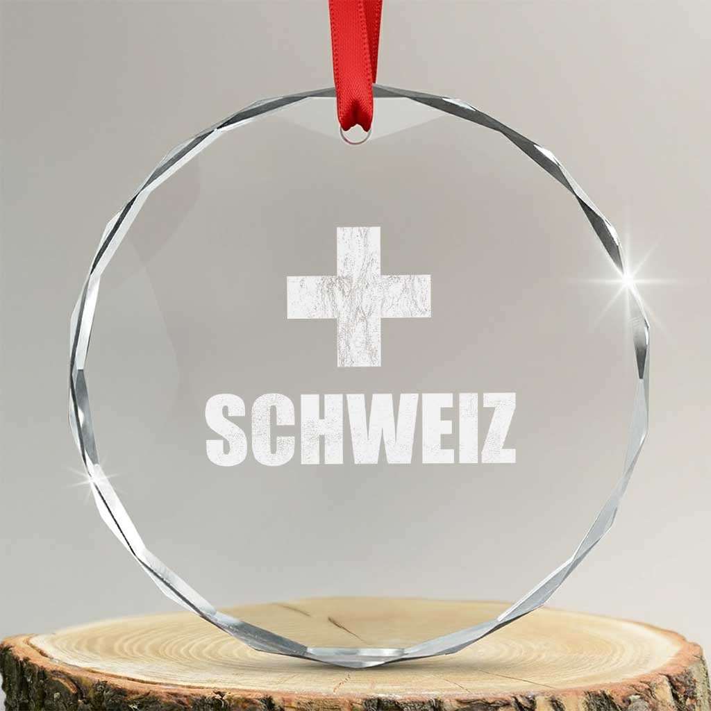 Schweiz Swiss German Vintage Cross Flag Switzerland Roots Crystal Glass Ornament TS11 Transparent Glass 3'' Circle Print Your Wear