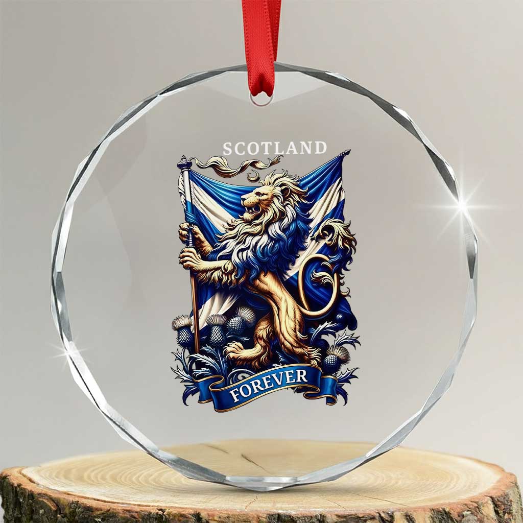 Scotland Forever Majestic Lion Rampant Holding Saltire Flag With Thistles Graphic Crystal Glass Ornament TS02 Transparent Glass 3'' Circle Print Your Wear