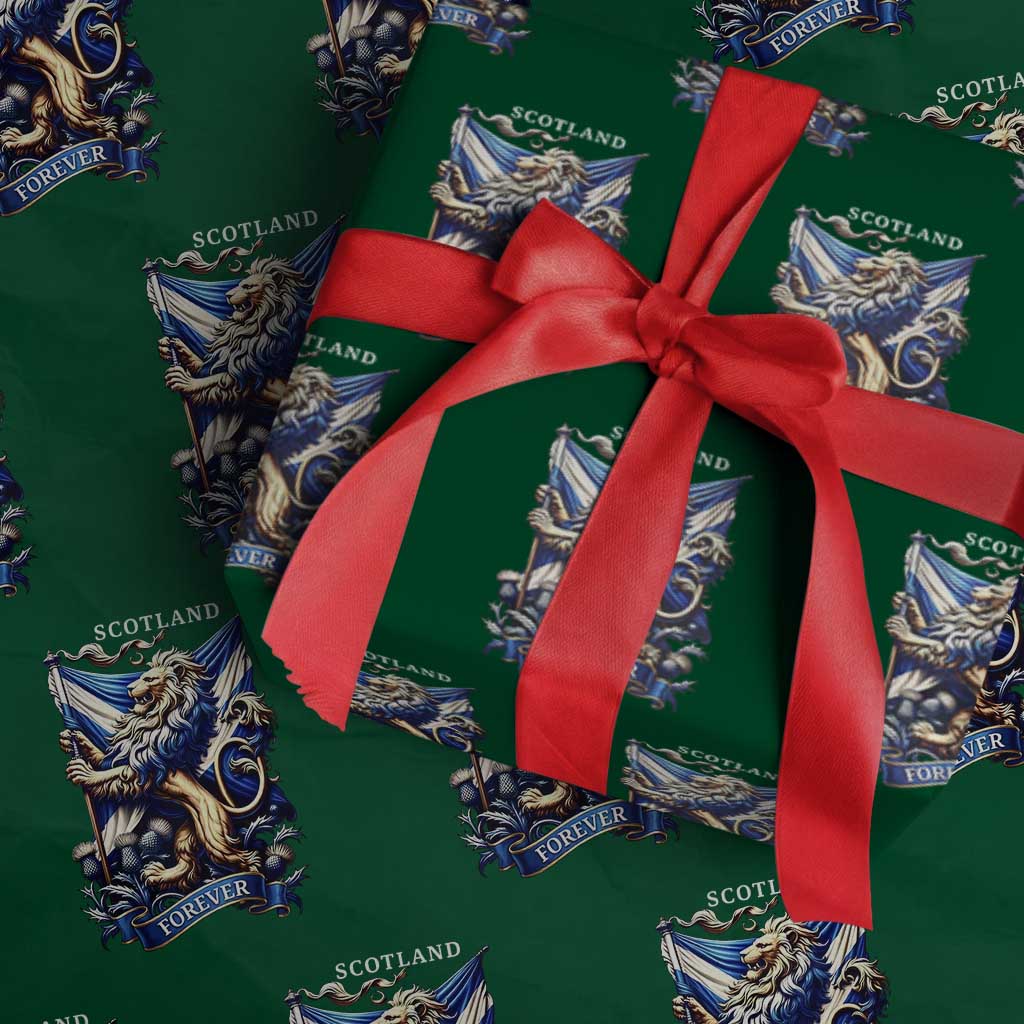 Scotland Forever Majestic Lion Rampant Holding Saltire Flag With Thistles Graphic Wrapping Paper Roll