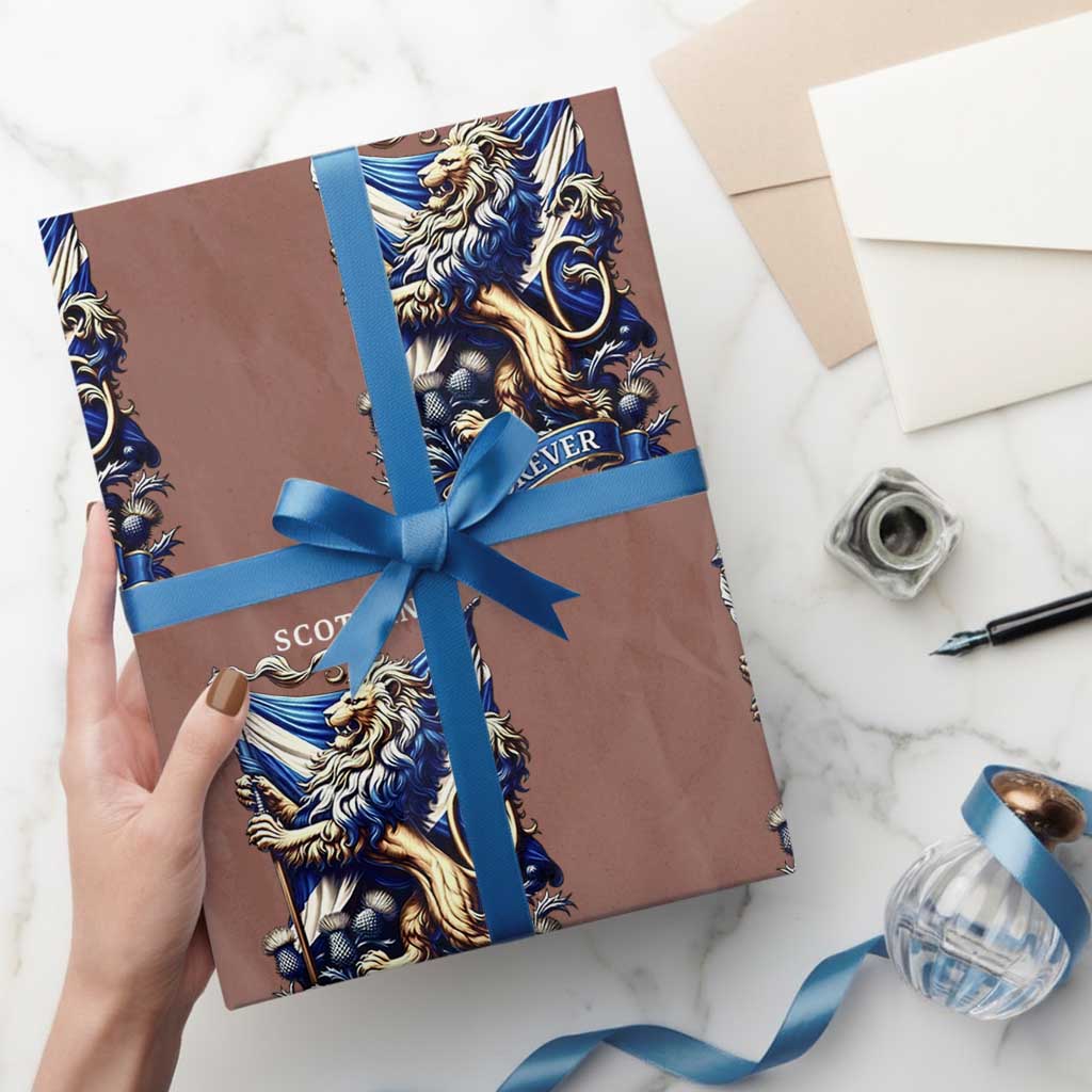 Scotland Forever Majestic Lion Rampant Holding Saltire Flag With Thistles Graphic Wrapping Paper Roll