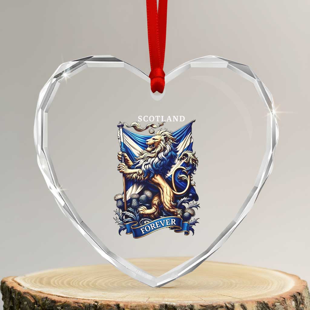 Scotland Forever Majestic Lion Rampant Holding Saltire Flag With Thistles Graphic Heart Crystal Glass Ornament TS02 Transparent Glass 3'' Heart Print Your Wear