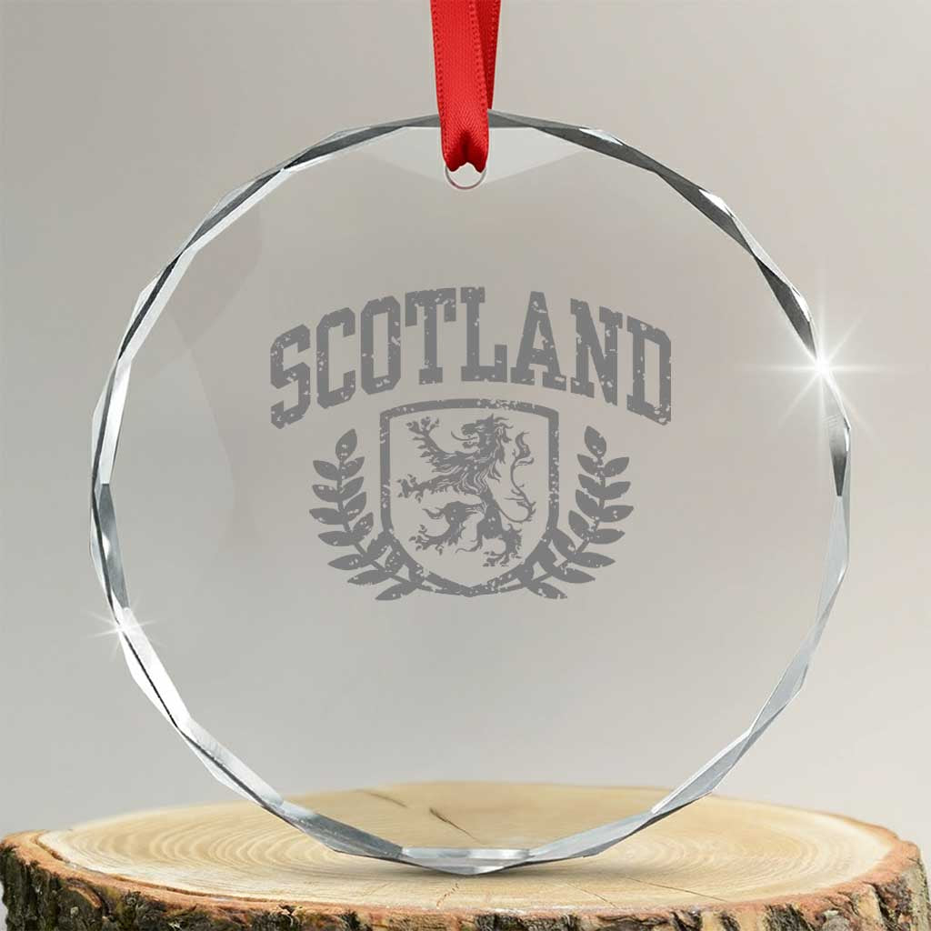 Scotland Lion Rampant Distressed Crest Crystal Glass Ornament Scottish Heritage Monochrome Laurel Wreath Vintage Graphic TS02 Transparent Glass 3'' Circle Print Your Wear