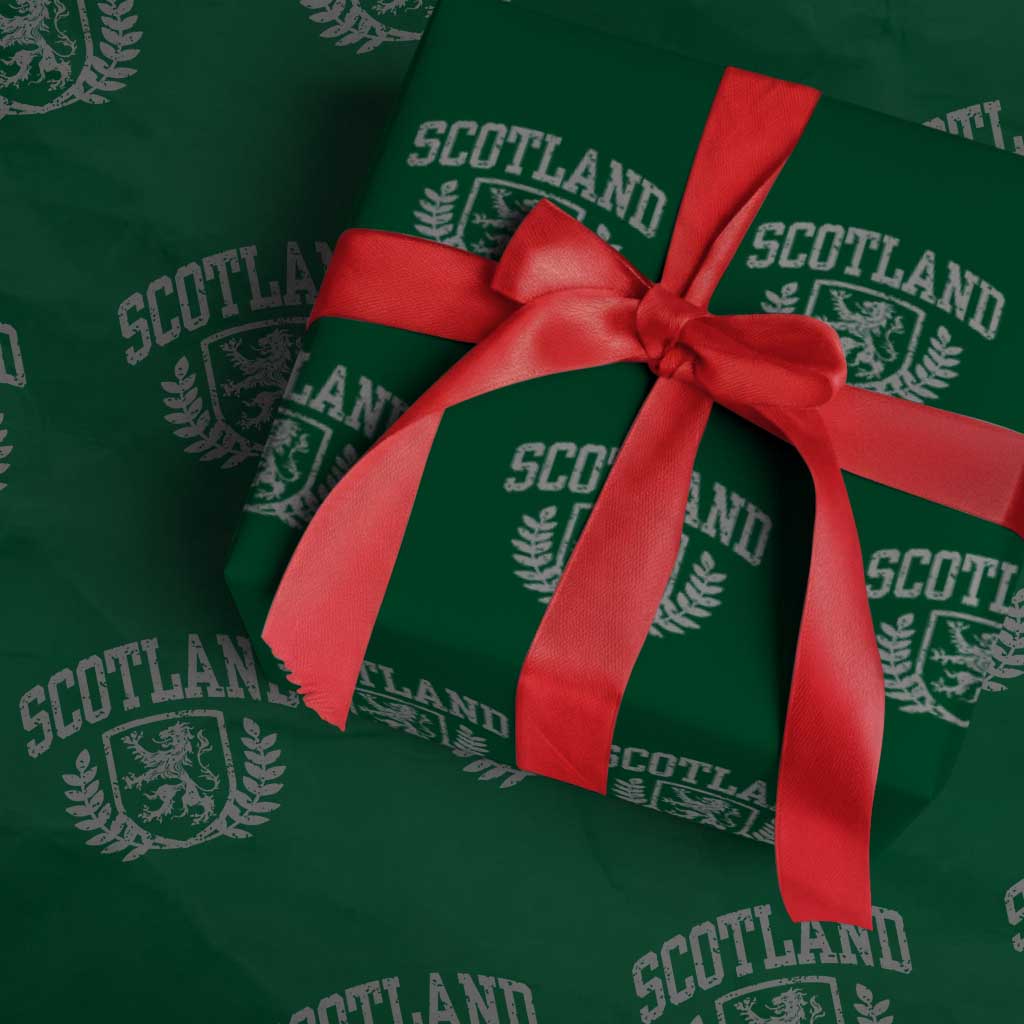 Scotland Lion Rampant Distressed Crest Wrapping Paper Roll Scottish Heritage Monochrome Laurel Wreath Vintage Graphic