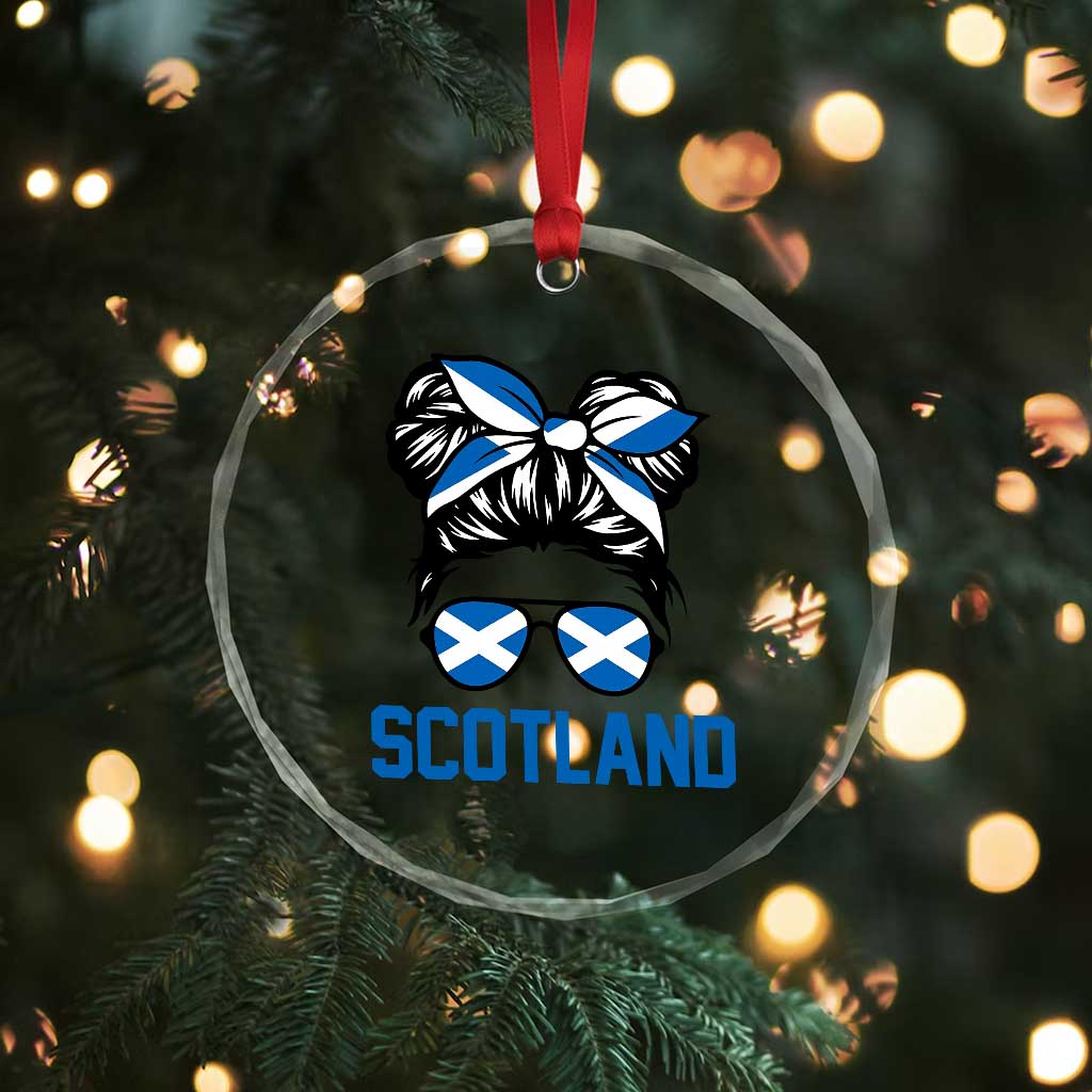 Scotland Messy Bun Hair Saltire Flag Ribbon Bow Crystal Glass Ornament Scottish Pride for Girls Women TS02 Print Your Wear