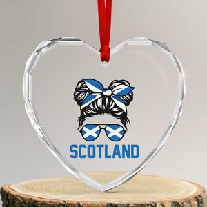 Scotland Messy Bun Hair Saltire Flag Ribbon Bow Heart Crystal Glass Ornament Scottish Pride for Girls Women